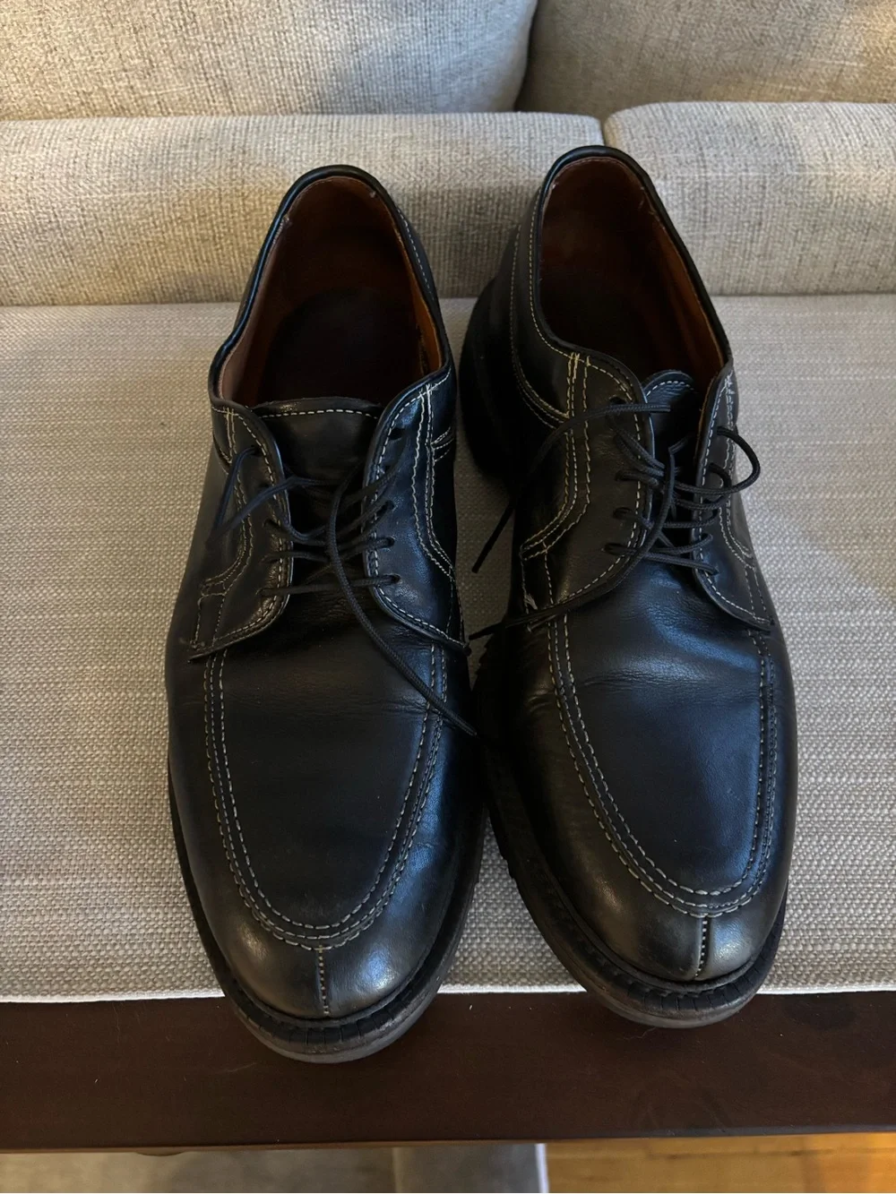 Allen Edmonds Black Leather Lace-Up Oxfords with Contrast Stitching